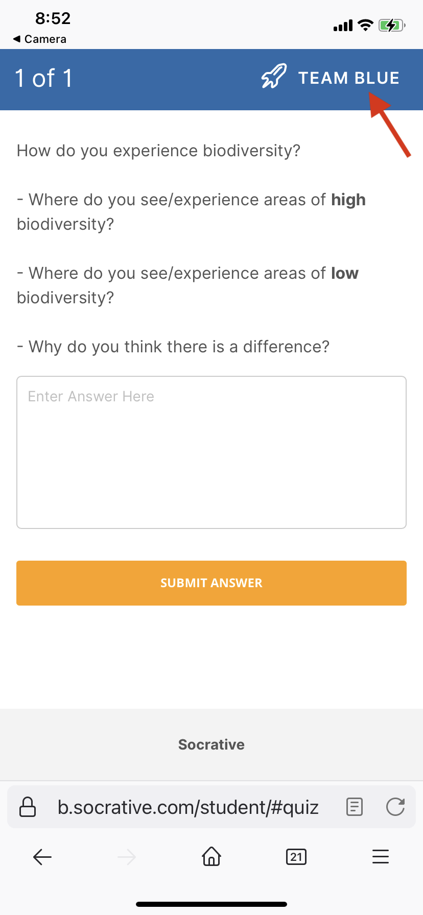 Location of team name