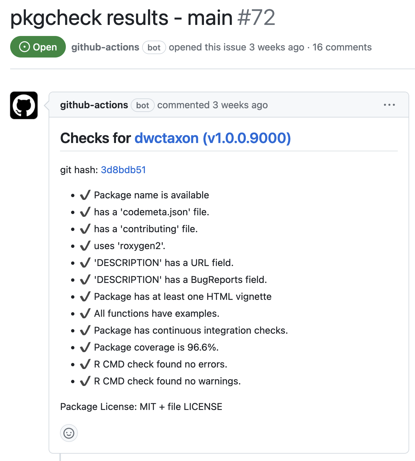 Screenshot of pkgcheck report