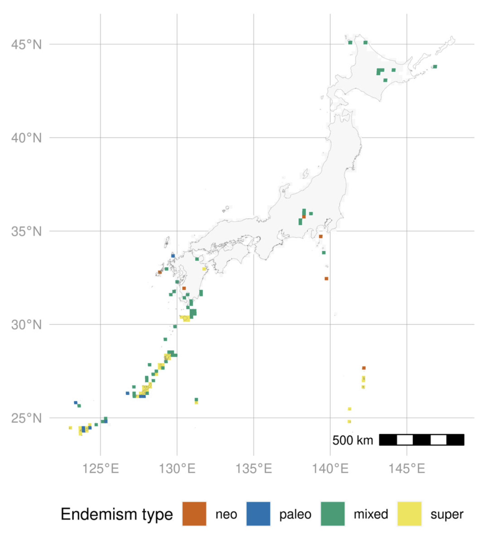 Pattern of phylogenetic endemism in Japan